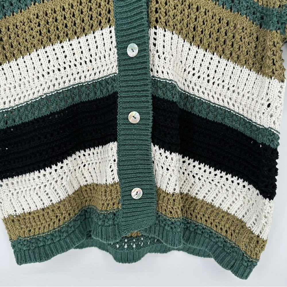 Zara Colorblock Striped Button Down Crochet Knit Polo Cardigan Sweater, Medium - Picture 10 of 14